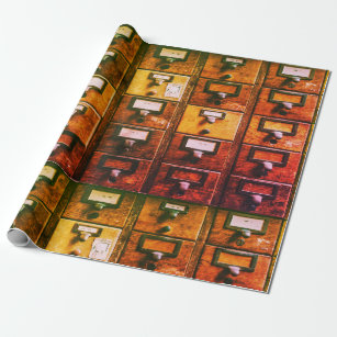 Vintage library card catalogue wood cabinet wrapping paper