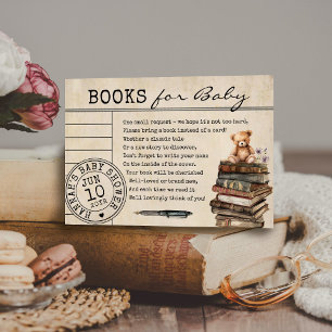 Vintage Library Card Floral Books for Baby Card