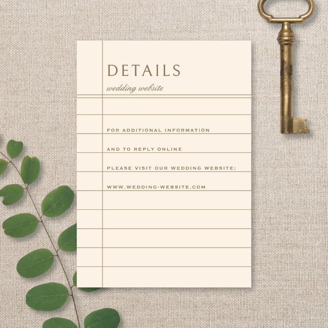 Vintage Library Checkout Neutral Wedding Details Enclosure Card (Creator Uploaded)
