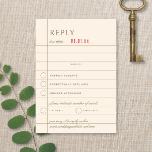 Vintage Library Checkout Neutral Wedding Reply RSVP Card