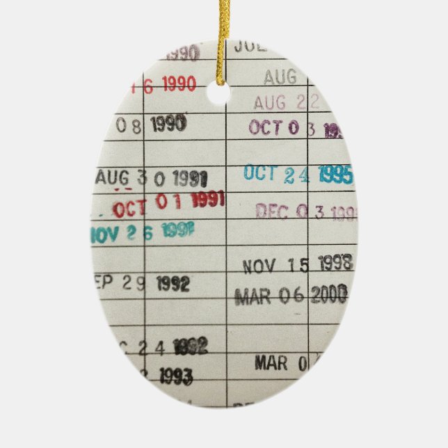 Vintage Library Due Date Cards Ceramic Tree Decoration (Front)