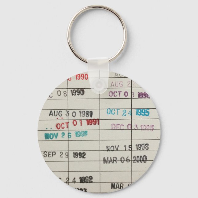 Vintage Library Due Date Cards Key Ring (Front)