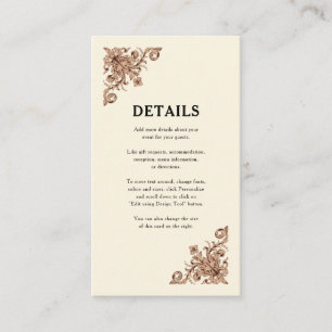 Vintage Library Ornate Scrollwork Wedding Enclosure Card