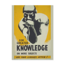 Vintage Library Poster Thinker Statue Librarian