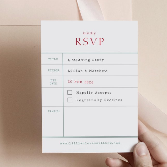 Vintage Library RSVP Card (Vintage Library RSVP Enclosure Card for Literary Themed Wedding)