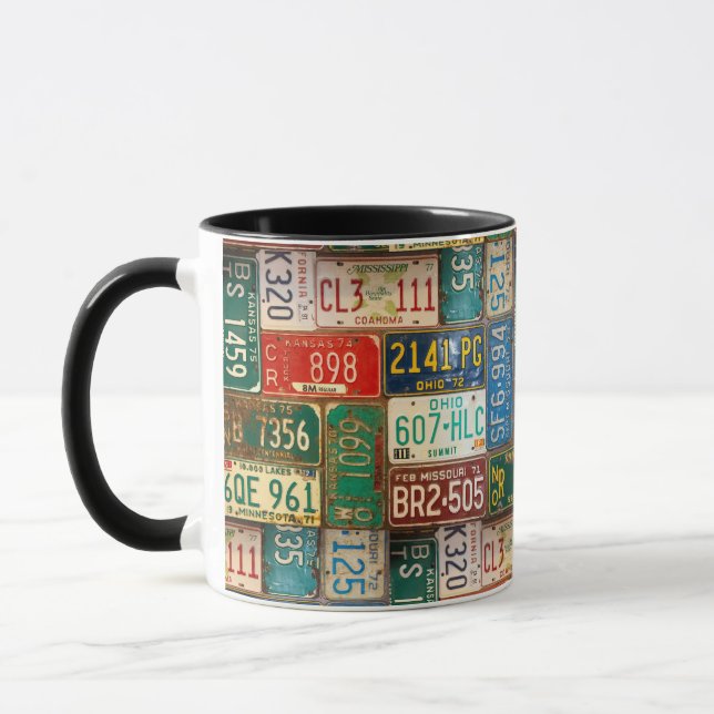 vintage license plate collection mug (Left)