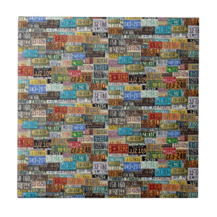 Vintage License Plates Ceramic Tile