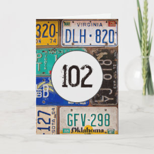 Vintage License Plates for 102nd Birthday      Card