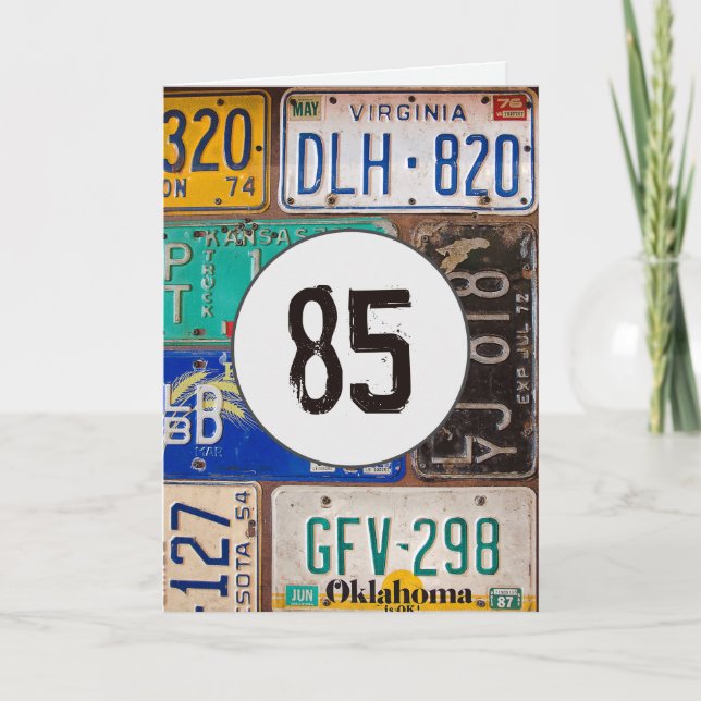 Vintage License Plates for 85th Birthday   Card (Front)