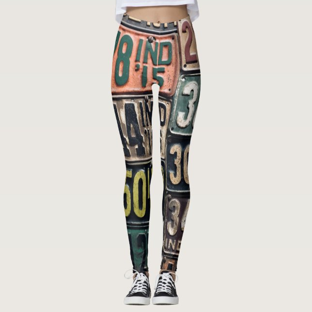 Vintage License Plates Leggings (Front)