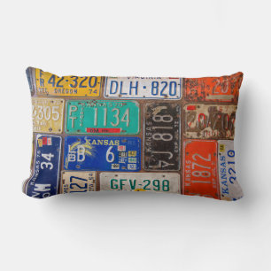 Vintage License Plates Lumbar Cushion