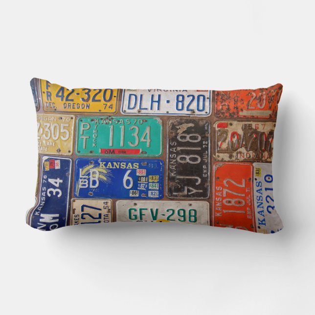 Vintage License Plates Lumbar Cushion (Front)