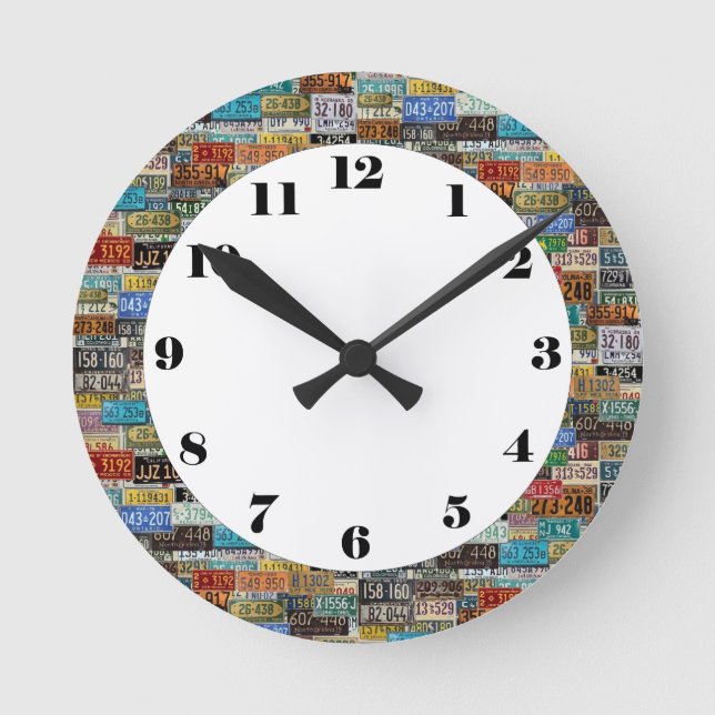 Vintage License Plates Round Clock (Front)