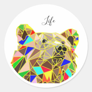 Vintage Life Bear Colourful Classic Round Sticker