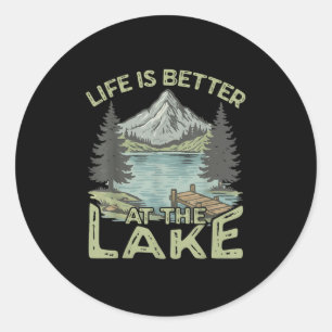 Vintage Life Is Better At The Lake Funny Boating L Classic Round Sticker