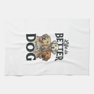 Vintage Life Is Better With a Dog Vector Design_1 Tea Towel