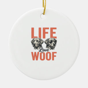 Vintage Life Love Woof Dog Graphic Design_1 Ceramic Ornament