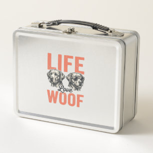 Vintage Life Love Woof Dog Graphic Design_1 Metal Lunch Box