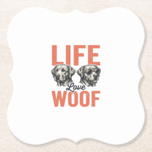 Vintage Life Love Woof Dog Graphic Design_1 Paper Coaster