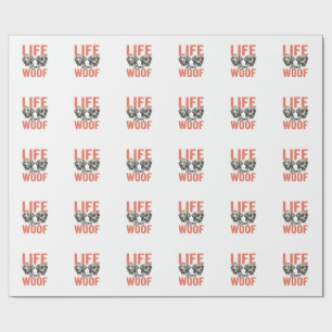 Vintage Life Love Woof Dog Graphic Design_1 Wrapping Paper