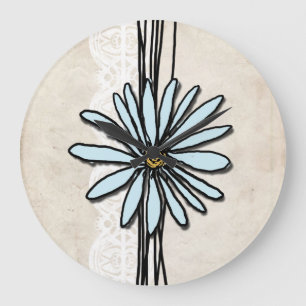 Vintage Light Blue Daisy Large Clock