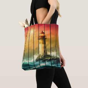 Vintage Light House Sea Shore Ocean Watch Tote Bag
