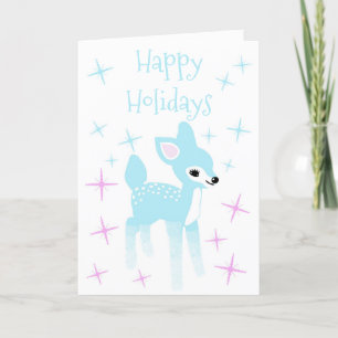 Vintage Light Sky Blue Deer Custom Christmas Card