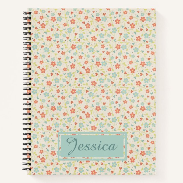 Vintage Light Spring Busy Floral Personalised Notebook (Front)