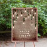 Vintage Lightbulbs Rustic Brick 20x28 Wedding Poster<br><div class="desc">Vintage Edison lights with botanical greenery hanging from top over weathered brick background.</div>