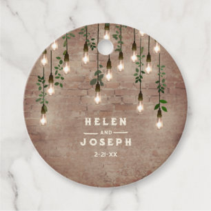 Vintage Lightbulbs Rustic Brick Botanical Wedding Favour Tags