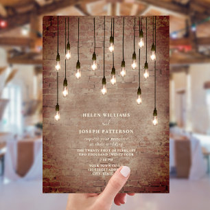 Vintage Lightbulbs Rustic Brick Wedding Invitation