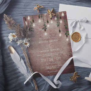 Vintage Lightbulbs Rustic Budget QR Code Wedding Invitation