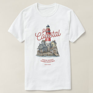 Vintage Lighthouse and Coastal Village Graphic  T-Shirt