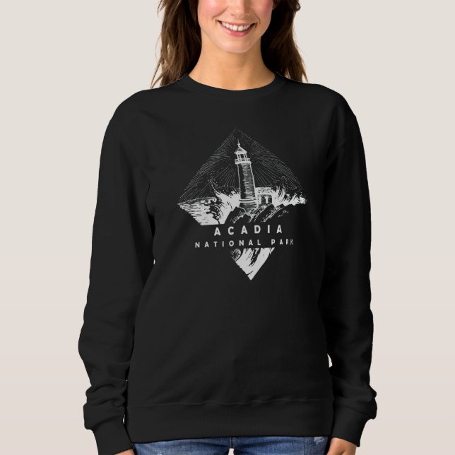 Vintage Lighthouse Bar Harbour Acadia National Par Sweatshirt (Front)
