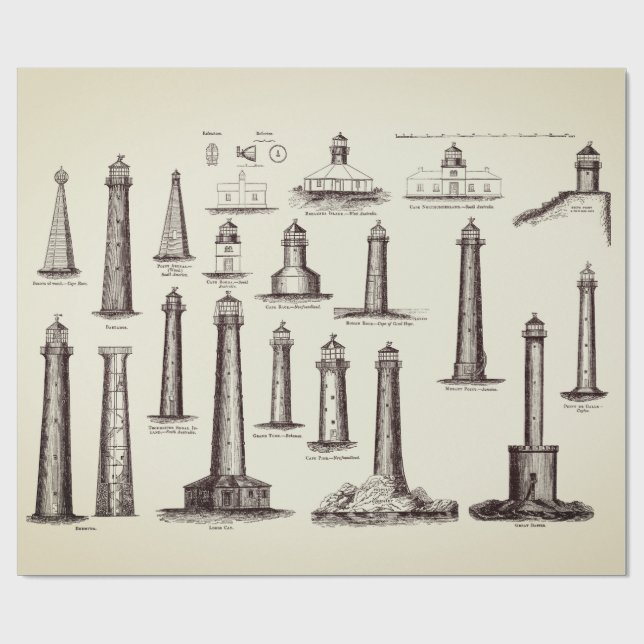 Vintage Lighthouse Collection Wrapping Paper (Flat)