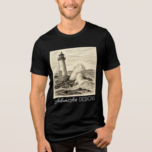 Vintage Lighthouse Ink Drawing Tri-Blend Shirt (Front)