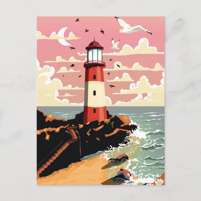 Vintage Lighthouse Invitation Postcard (Front)