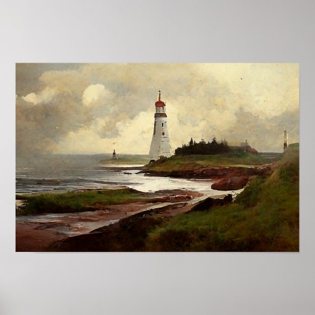Vintage Lighthouse Painting Poster (Front)
