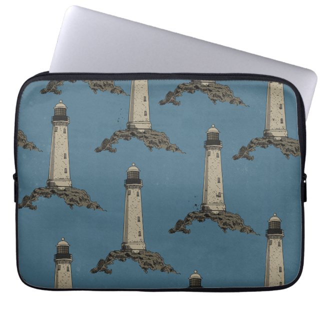Vintage lighthouse pattern laptop sleeve (Front)