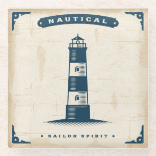 Vintage Lighthouse Poster 1 Glass Coaster
