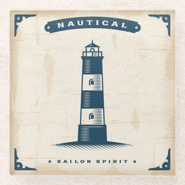 Vintage Lighthouse Poster 1 Glass Coaster (Front)