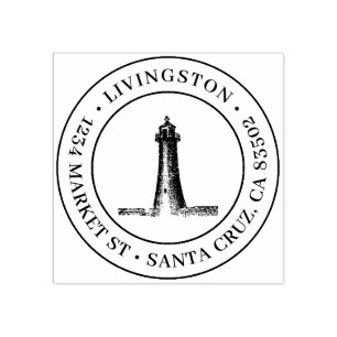 Vintage Lighthouse Round Family Return Address Rubber Stamp