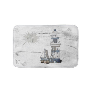 Vintage lighthouse with ship bath mat
