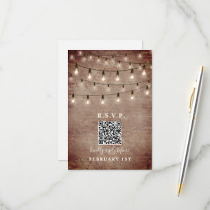 Vintage Lights Brick Wedding QR RSVP Card