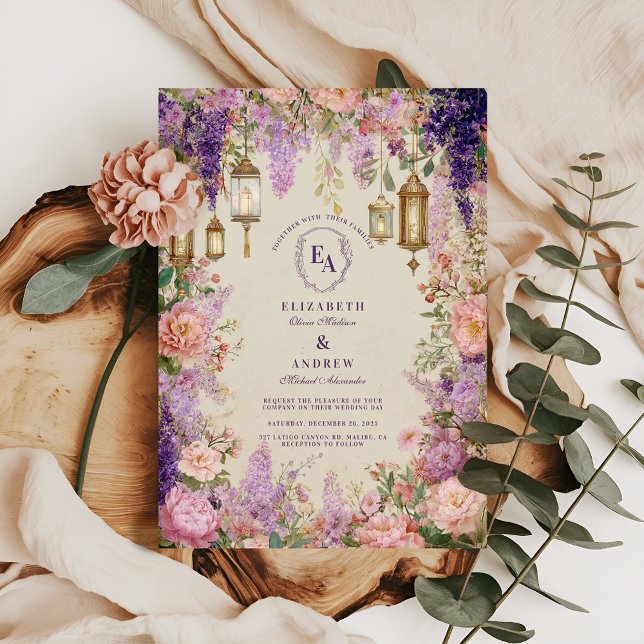 Vintage Lilac Blossom Rustic Wedding Invitation (Creator Uploaded)