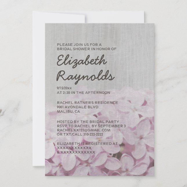 Vintage Lilac Bridal Shower Invitations (Front)