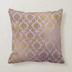 Vintage Lilac Damask Gold Pillow