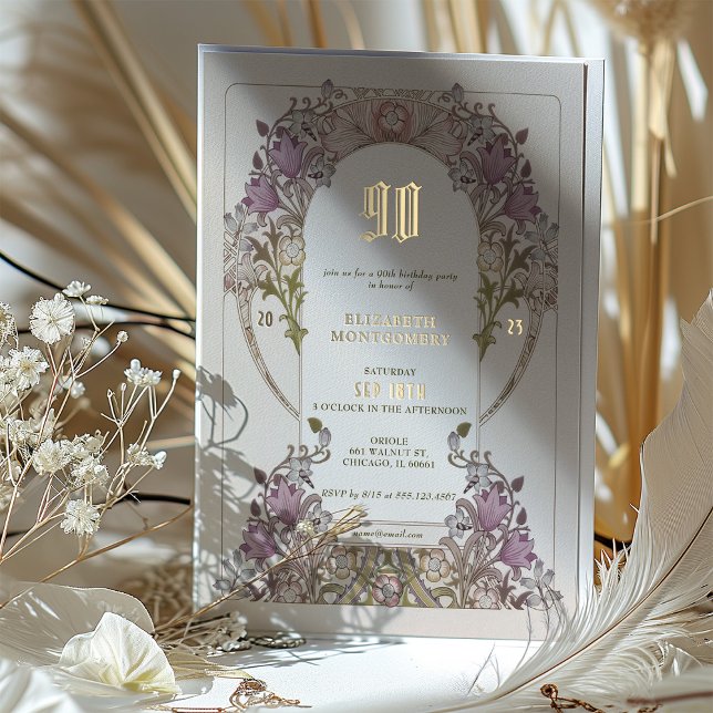 Vintage Lilac Floral 90th Birthday Party Foil (Creator Uploaded)
