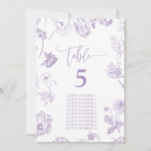 Vintage Lilac Floral Guest Names Table Number
