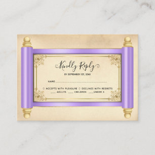 Vintage Lilac Gold Scroll Elegant Quinceañera RSVP Enclosure Card